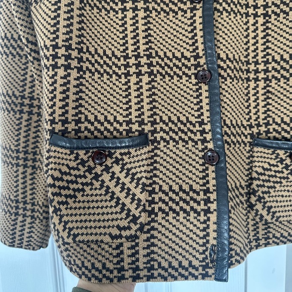 Pendleton 100% Merino Wool Leather Trim Plaid Cardigan Sweater Top - Picture 4 of 8